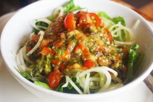 cucumber noodles with creamy avocado sauce
